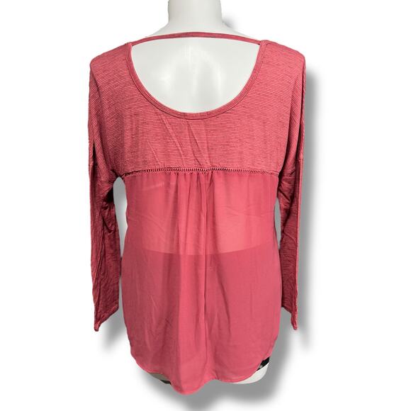 Maurices Womens Shirt Top Twist Hem Sheer Back Long Sleeve Pullover Red XXL - Picture 3 of 10